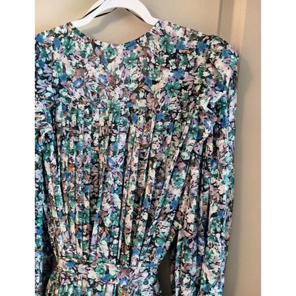 Ruffle Pleated Lined Floral Romper with Belt - Picture 7 of 12